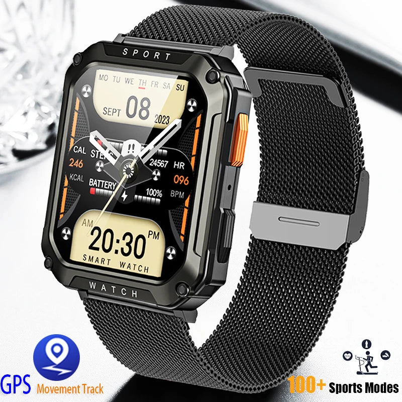 2024 New Outdoor Military Smart Watch Men Bluetooth Call Smartwatch GPS Sport Waterproof Ftiness tracker Watch For Android IOS