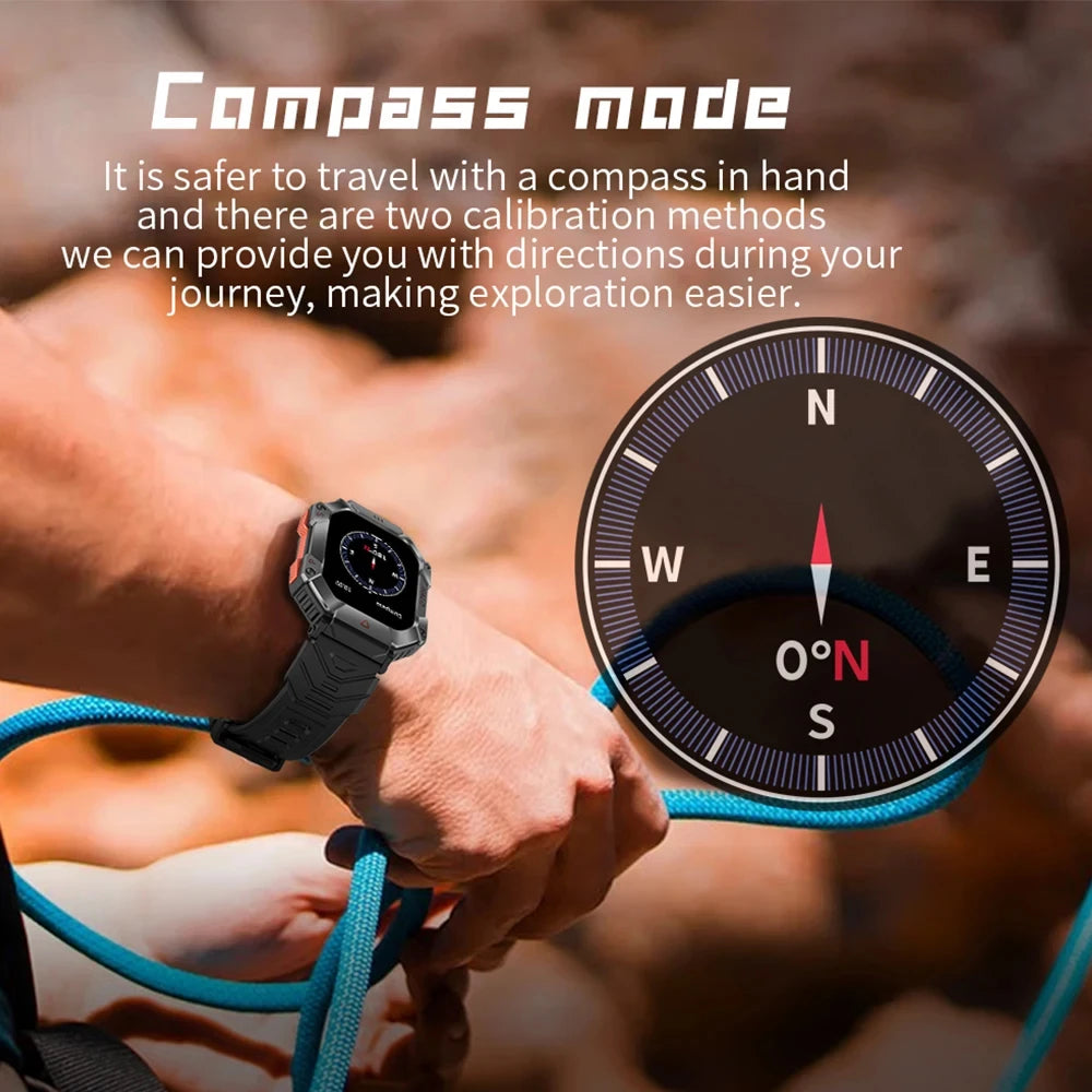 2024 New Men's Smart Watch 650 mAh Large Battery Durable Military Smart Watch for Men Compass GPS Movement Track Smartwatches