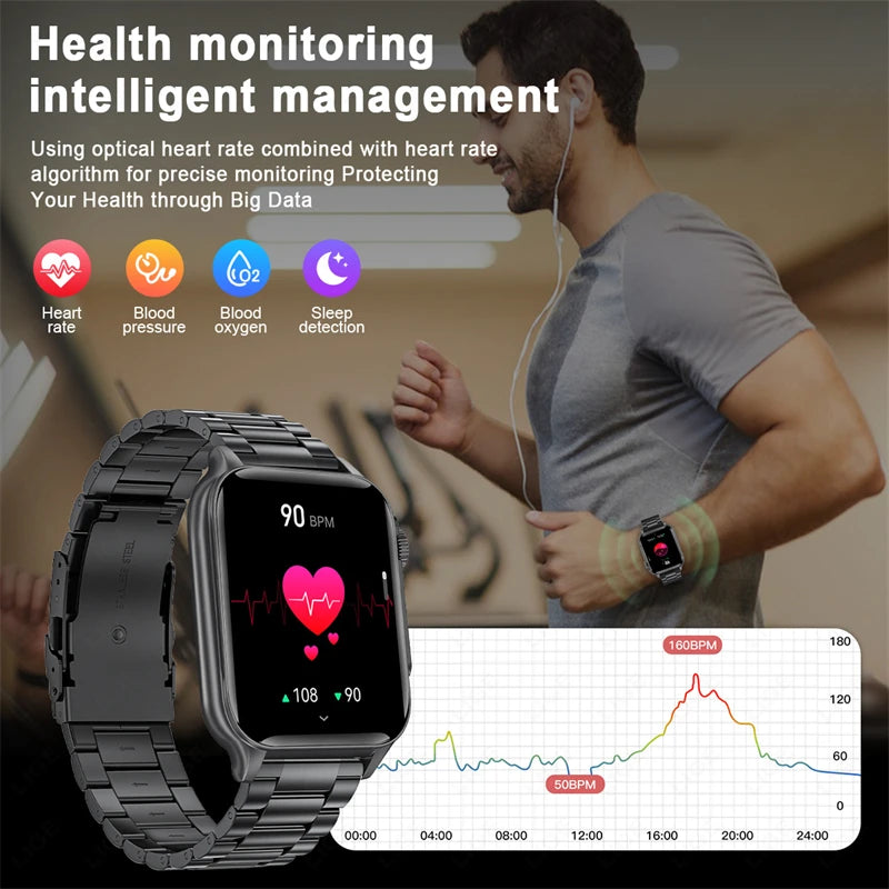 LIGE 1.96'' HD Screen Women Smart Watch LED Flashlight Outdoor Sport Smartwatch Men Alarm Function Health Bracelet 2024 New+Gift