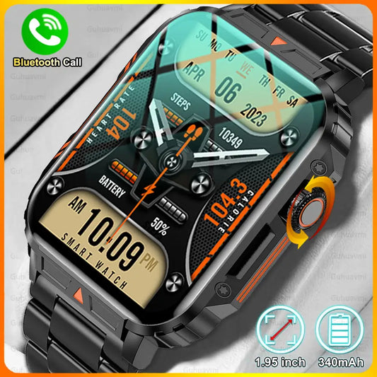 2024 New 1.95" Outdoor Fitness Military Smart Watch Men IP68 Waterproof HD Bluetooth call Heart rate Smartwatches For Xiaomi IOS