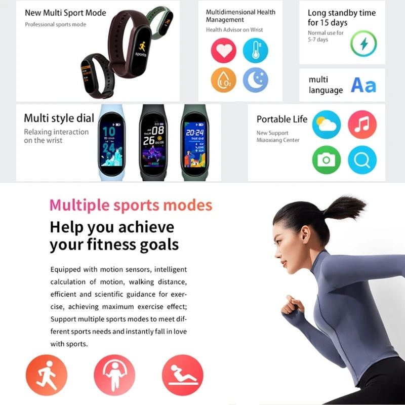 M8 Smartband  Watch Heart Rate Blood Pressure Oxygen Tracker Smartwatch IP67 Fitness Sport Bracelet For Mi Band