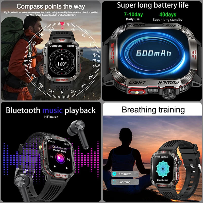 2024 New For Xiaomi Outdoor Smart Watch Men Rugged Military Bluetooth Call Heart Rate Fitness Tracker IP68 Waterproof Smartwatch