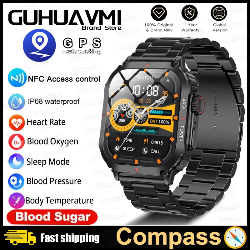 2024 Outdoor GPS Motion Trajectory Smart Watch Men 1.95" Screen IP68 Waterproof Clock Bluetooth Call Smartwatch For Android IOS