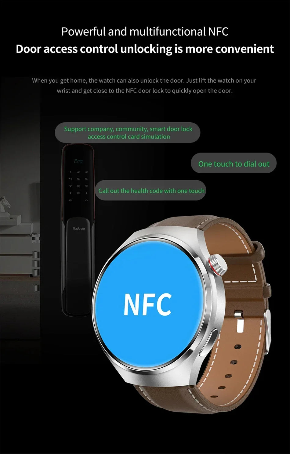 For Huawei Xiaomi Smart Watch Men NFC GPS Tracker AMOLED 360*360 HD Screen Heart Rate Bluetooth Call SmartWatch 2024 Men's Watch