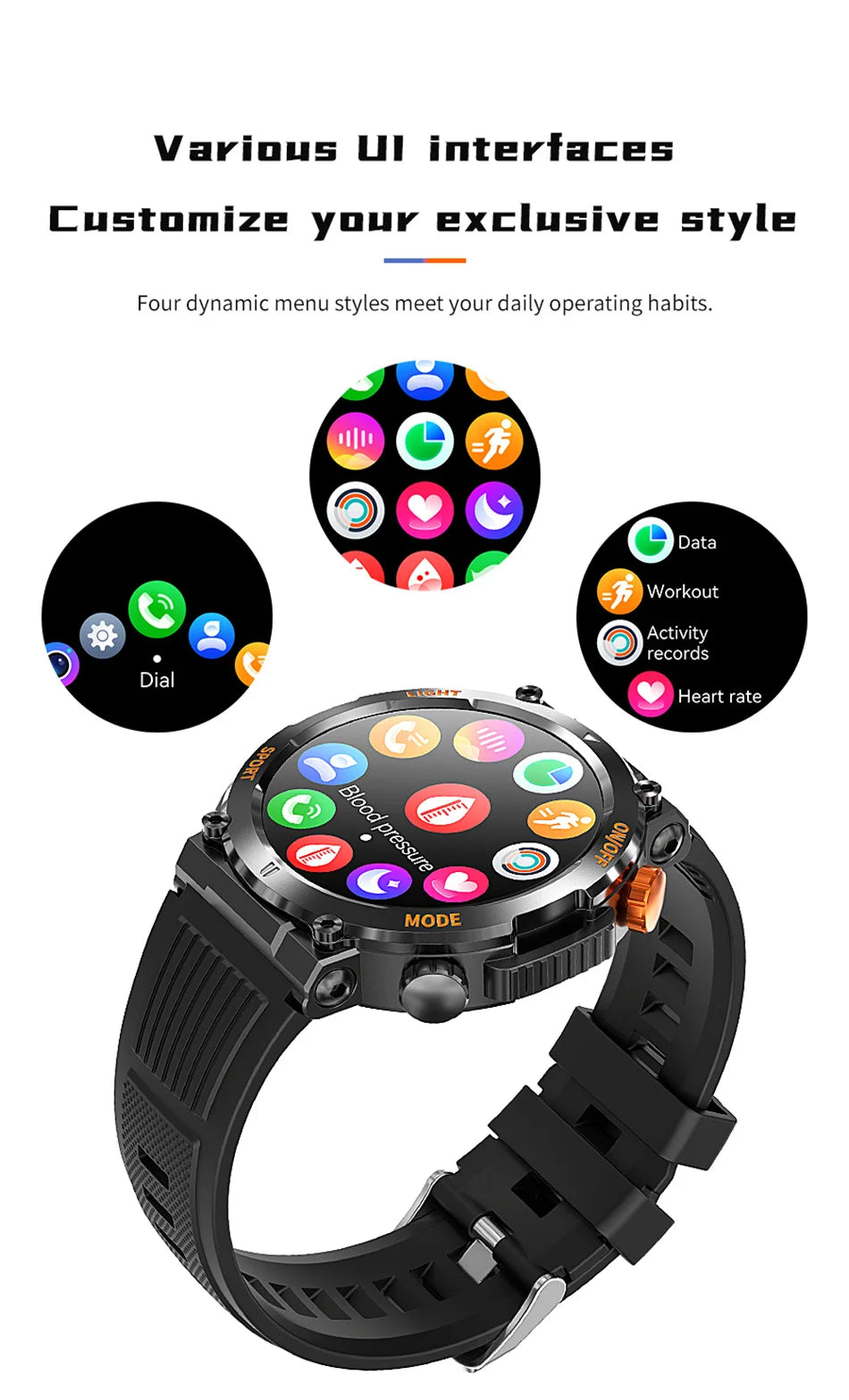 LED Flashlight Outdoor Sport Smartwatch Men Full Touch Screen Compass Waterproof Bluetooth Call Military SmartWatch Men 2024 New