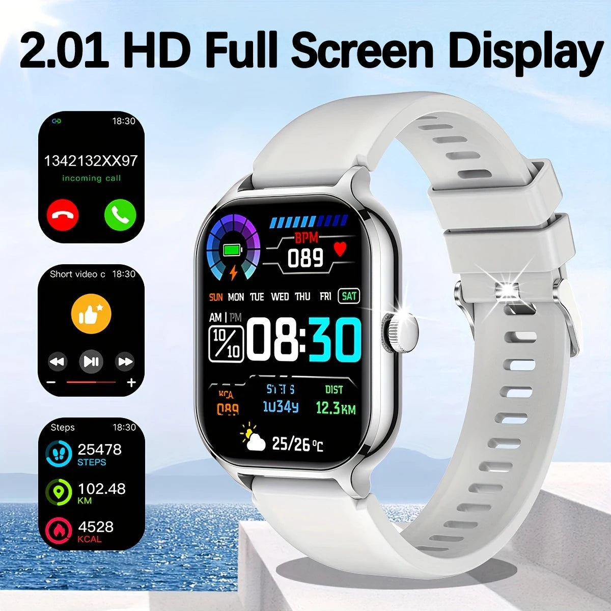 2024 Smartwatch For Men Women 2.01 inch Display Rotate Button Smarthwhatch Bluetooth Answer Call reloj hombre Sports Smart Watch