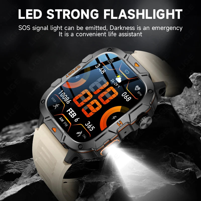 LIGE 2024 New Smart Watch Men Bluetooth Calling LED Flashlight Men Watch 420mAh Arterial Pressure Monitor Smartwatch For Xiaomi