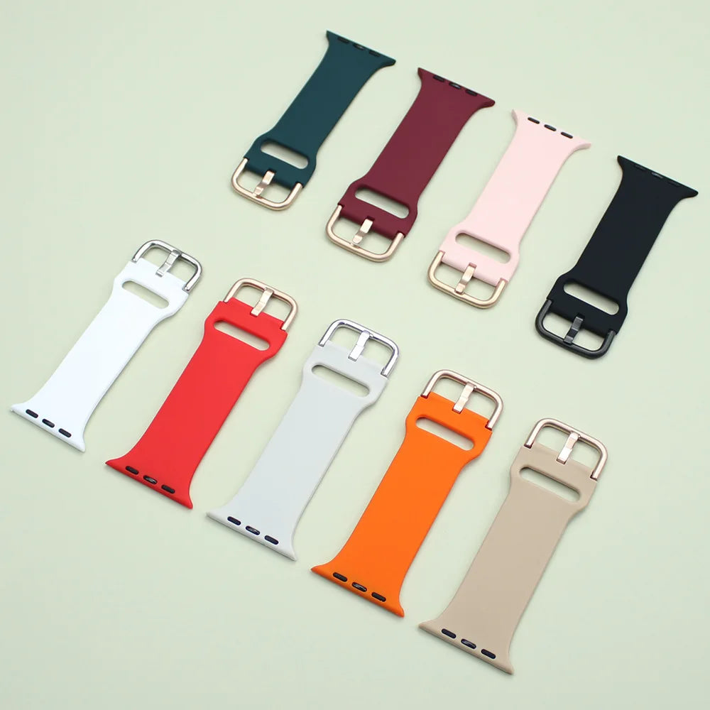 Silicone Strap For Apple Watch Band 9 8 7 45mm 41mm Ultra 49mm Sports Bracelet Colour Buckle iWatch 6 5 4 SE 44mm 42mm 40mm Belt