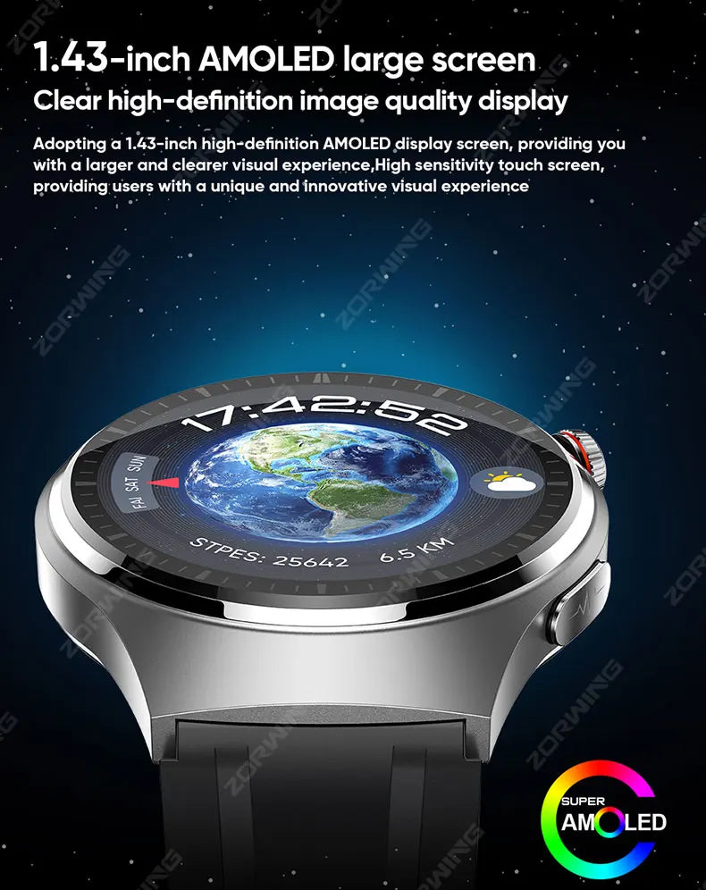 MT200 PPG+ECG Smart Watch Men Watch 4 Pro 1.43" AMOLED Screen Heart Rate Body Temperature Blood Pressure Smartwatch 2024 New