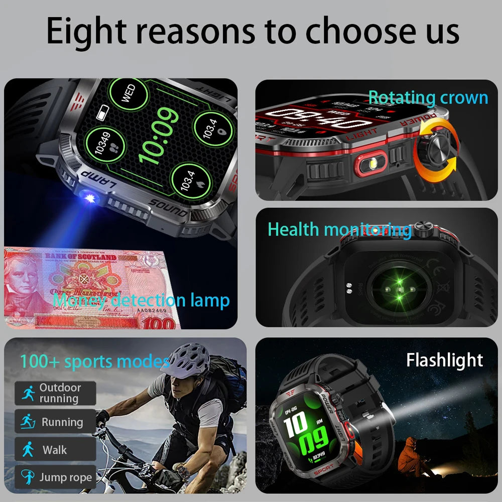 Rugged military 2.01 inch Smart Watch Men Heart Rate 600 mAh Battery Long Standby Outdoor Sports Calling Smartwatch For Men 2024