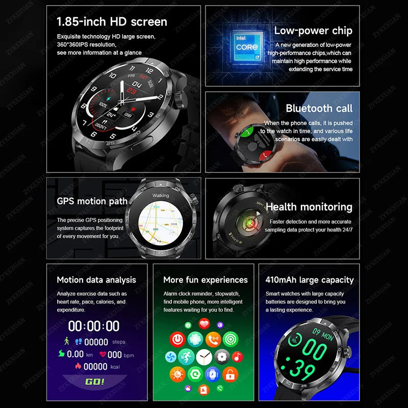 For HUAWEI Sports Waterproof Smart Bracelet Men Watch GPS NFC Compass 1.85 inch AMOLED Screen Bluetooth Call Smartwatch 2024 New