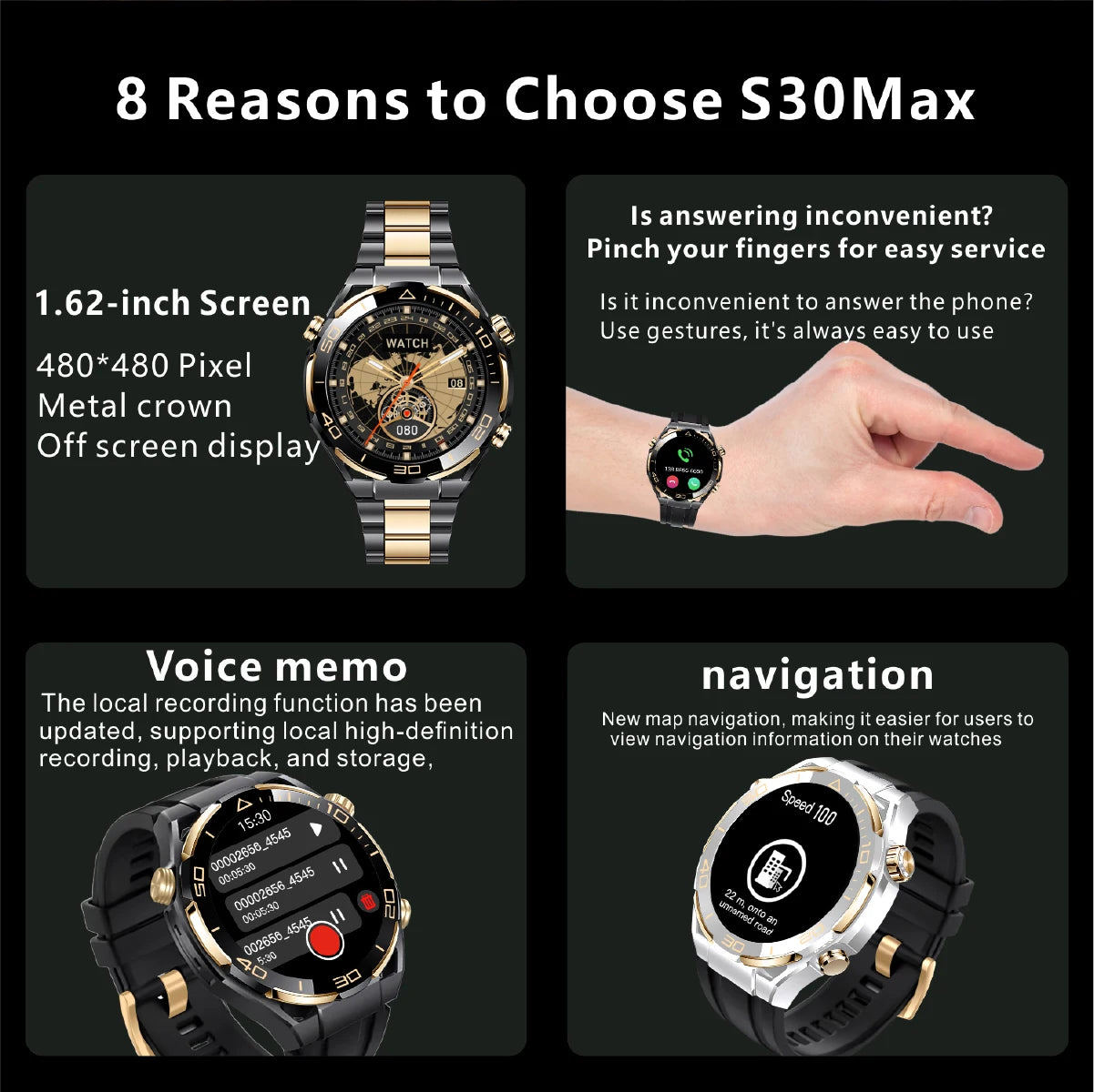 2024 Smart Watch Men 4GB ROM Bluetooth Call NFC IP68 Waterproof GPS Track AI Voice Assistant Women Smart Watch For Huawei Xiaomi