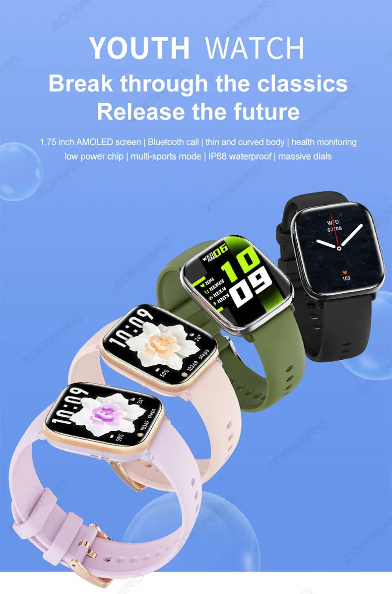 HD12 AMOLED Screen Smart Watch Men Women Bluetooth Call NFC Calendar Smartwatch Heart Rate Blood Pressure Sport Watch 40mm 2024