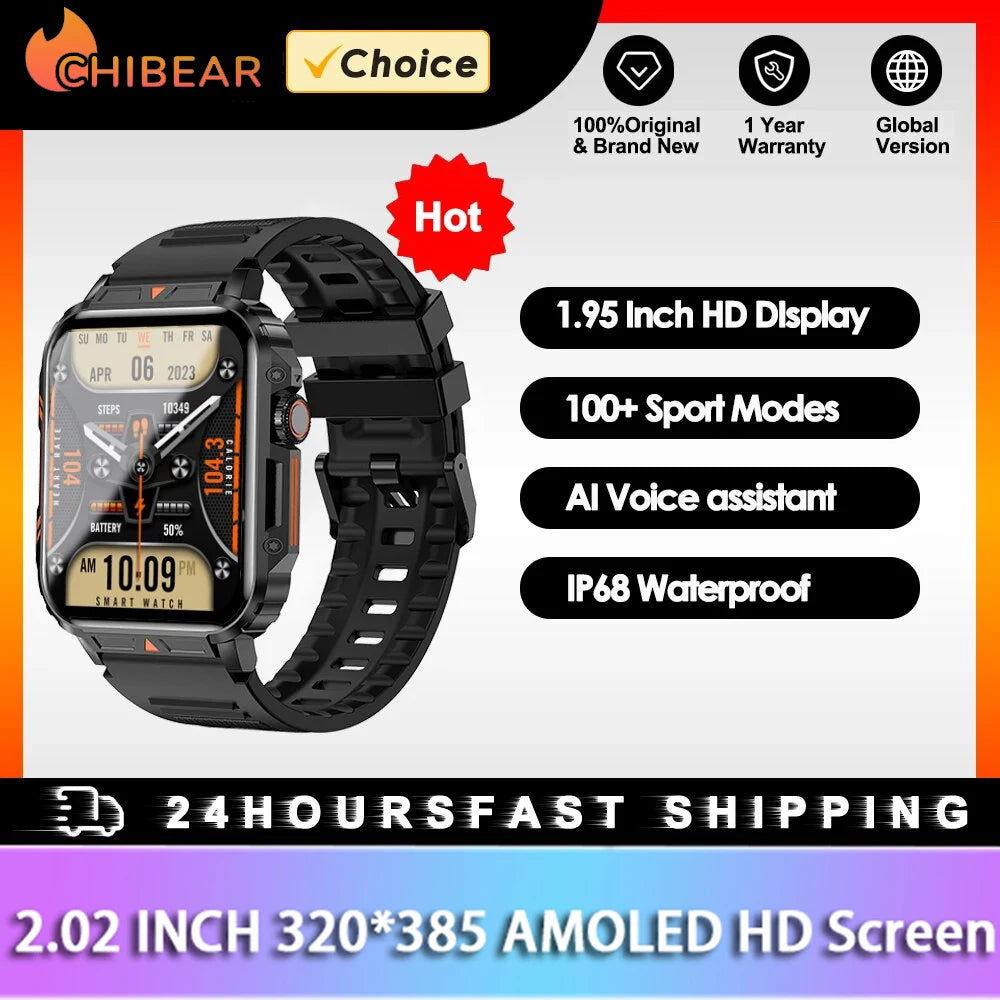 1.95 GPS Outdoor Military Smart Watch Men 2024 NEW Bluetooth Call Smartwatch 100+ Sport Modes Fitness Watches For Android IOS