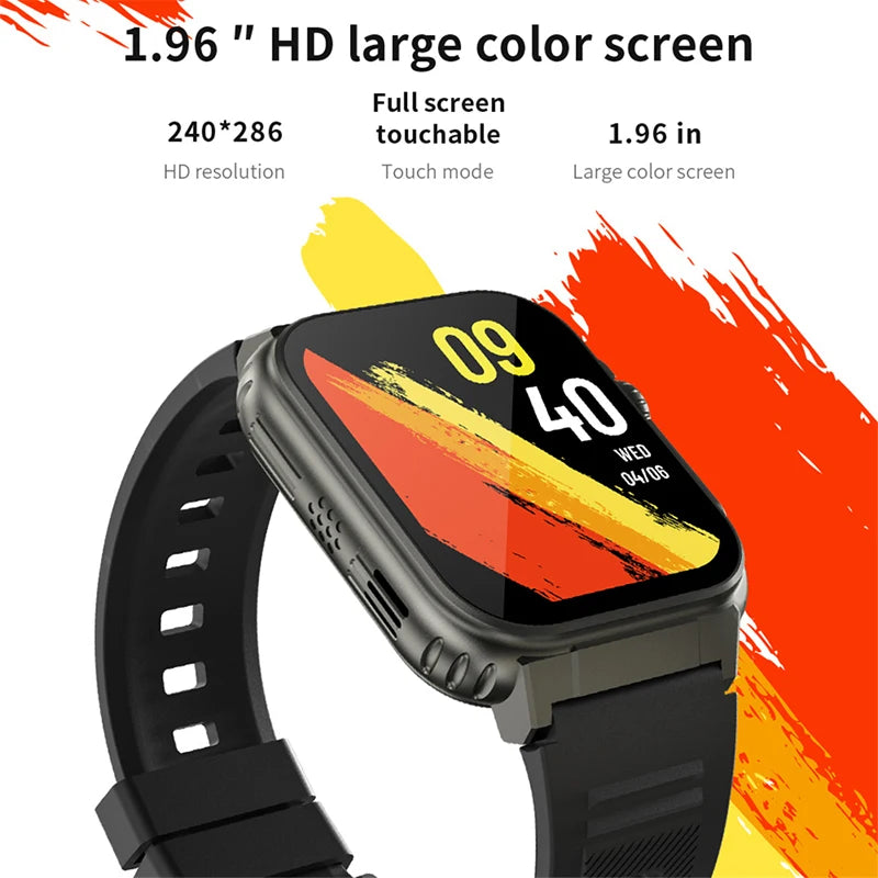 1.96 Inch AMOLED Screen Call Smart Watch 600 mAh Large Battery Local Music IP68 Waterproof 2024 Smartwatch Men Women TWS Headset