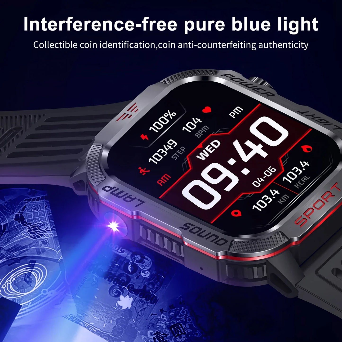 2024 Smart Watch Men LED Flashlight Compass Altitude Air Pressure 100+ Sport Mode Fitness Tracker Outdoor Military Smartwatch