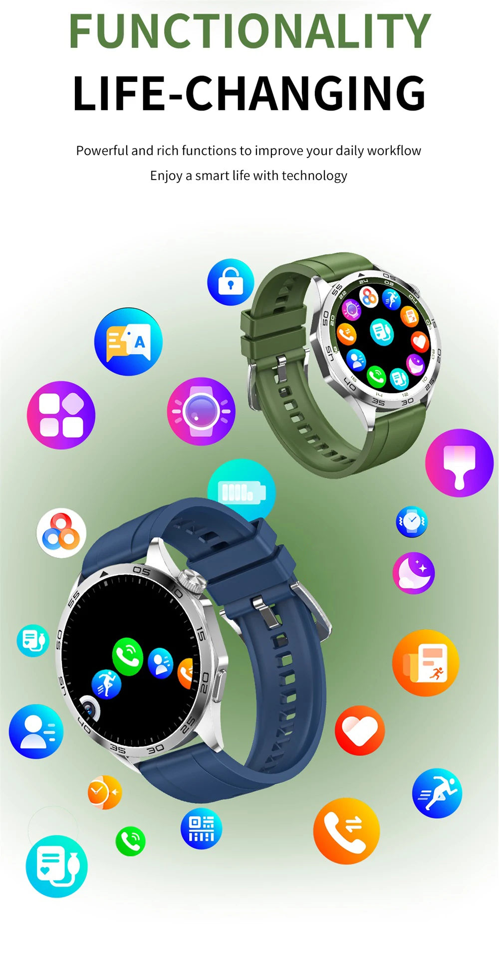 2024 Smartwatch Men NFC 1.43" AMOLED 466*466 HD Screen Always Displays Blue Tooth Call Smartwatch Fitness Sports Waterproof