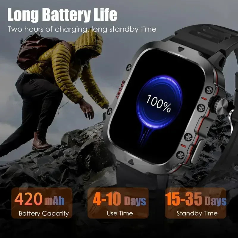 Outdoor 2024 Smart Watch Men Rugged Durable HD Display Bluetooth Call Fitness Bracelet 3ATM Sports Smartwatch For Huawei Xiaomi