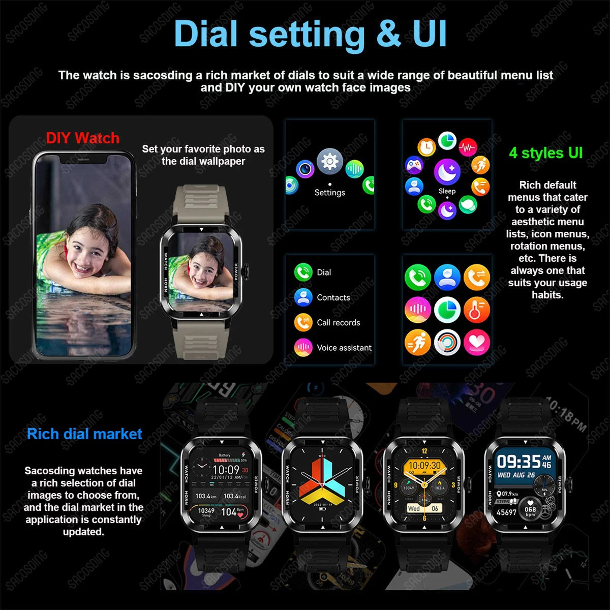 2024 Smart Watch Men Blood Glucose Bracelet Fitness Tracker Sports Watch Bluetooth Call Smart Clock Blood pressure Smartwatch