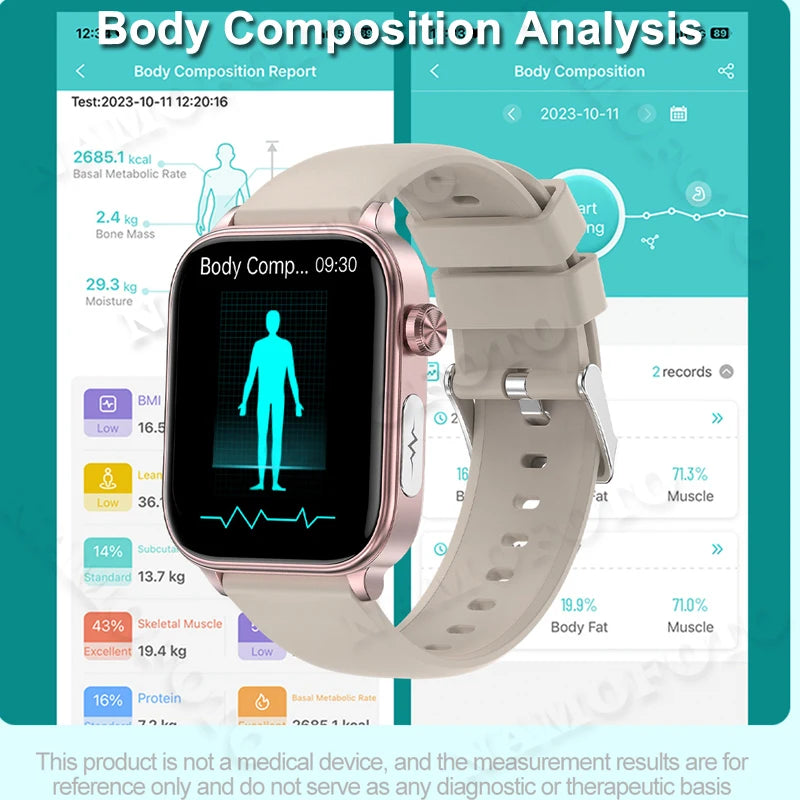 2024 New Uric Acid Smart Watch 1.96'' Blood Lipid Wristwatch Pressure Oxygen HRV BMI Bluetooth Call Men Women Sports Smartwatch