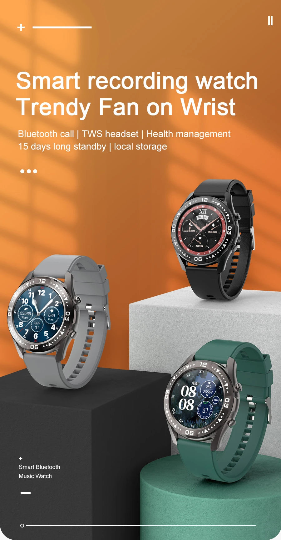 2024 New Smart Watch With 8G Memory BT Call Full Touch Screen IP67 Waterproof Men Smartwatch For Android IOS HUAWEI XIAOMI Phone