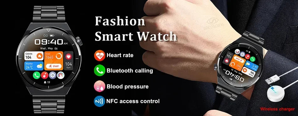 For Huawei Xiaomi NFC Smart Watch Men GT3 Pro AMOLED 390*390 HD Screen Heart Rate Bluetooth Call IP68 Waterproof SmartWatch 2024