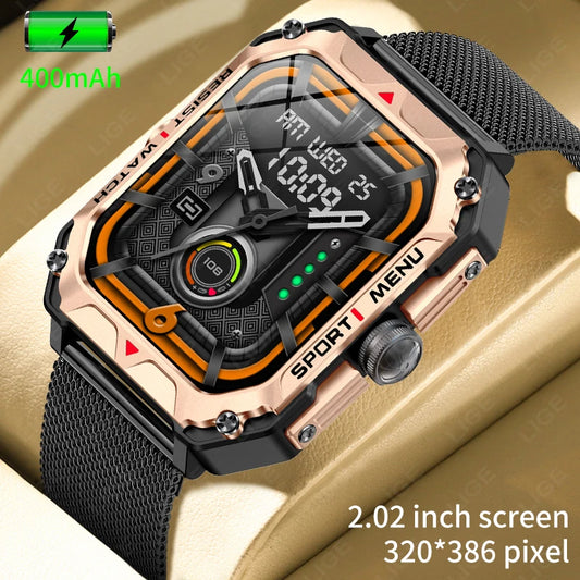 LIGE 2024 I68 Waterproof Bluetooth Call Men Smart Watch 2.02'' HD Screen Smartwatch Outdoor Sport Fitness Tracker Wristwatch