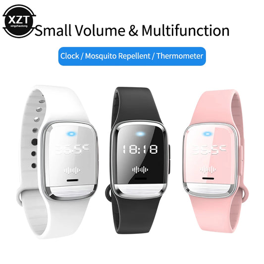 1PCS Ultrasonic Mosquitoes Repeller Bracelet Summer Indoor Outdoor Smartband with Clock+Body Temperature Monitoring Function