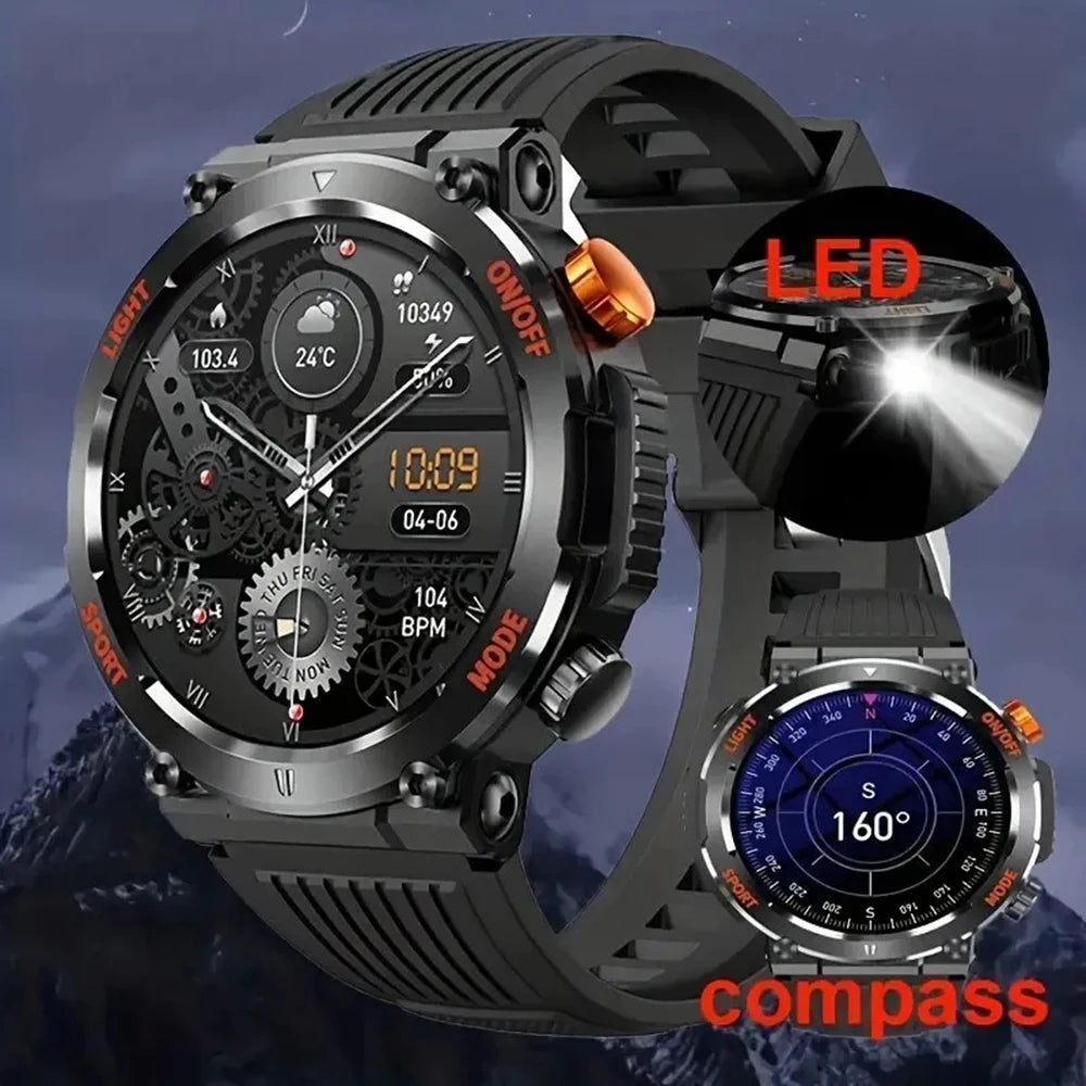 Smart Watch Men With LED Lighting Compass Sports Fitness Tracker Watch IP67 Waterproof Bluetooth Talk SmartWatch 2024