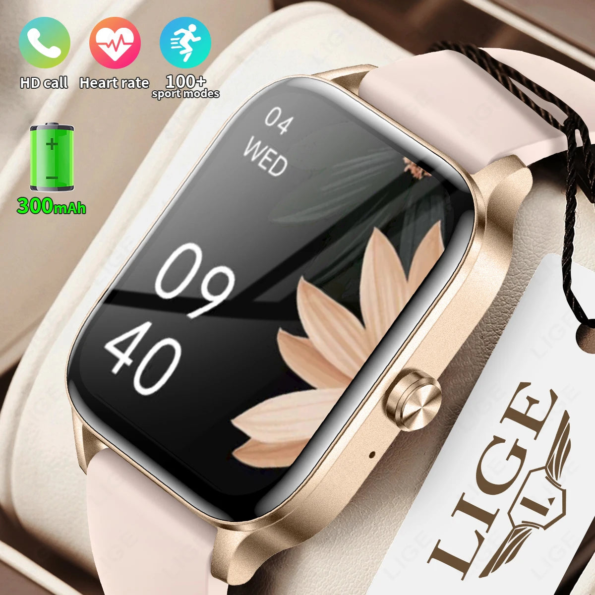 LIGE Fashion Smart Watch Women 1.85” HD Screen Custom Watch Face Women’s Health Monitor Watch Bluetooth Call Sports Smartwatches