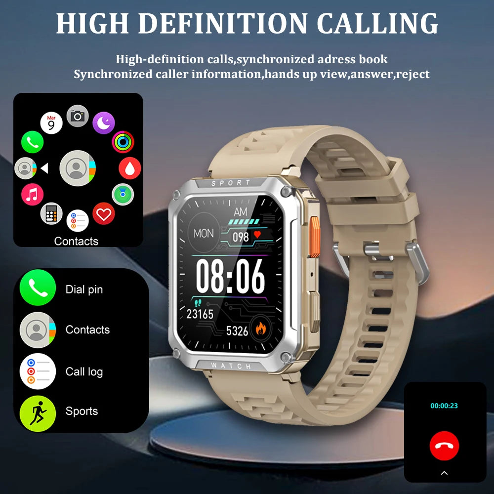 2024 Military Rugged Smartwatch Men Outdoor IP67 Waterproof Heart Rate Blood Oxygen Monitoring Custom Dials Sports Wrist Watches