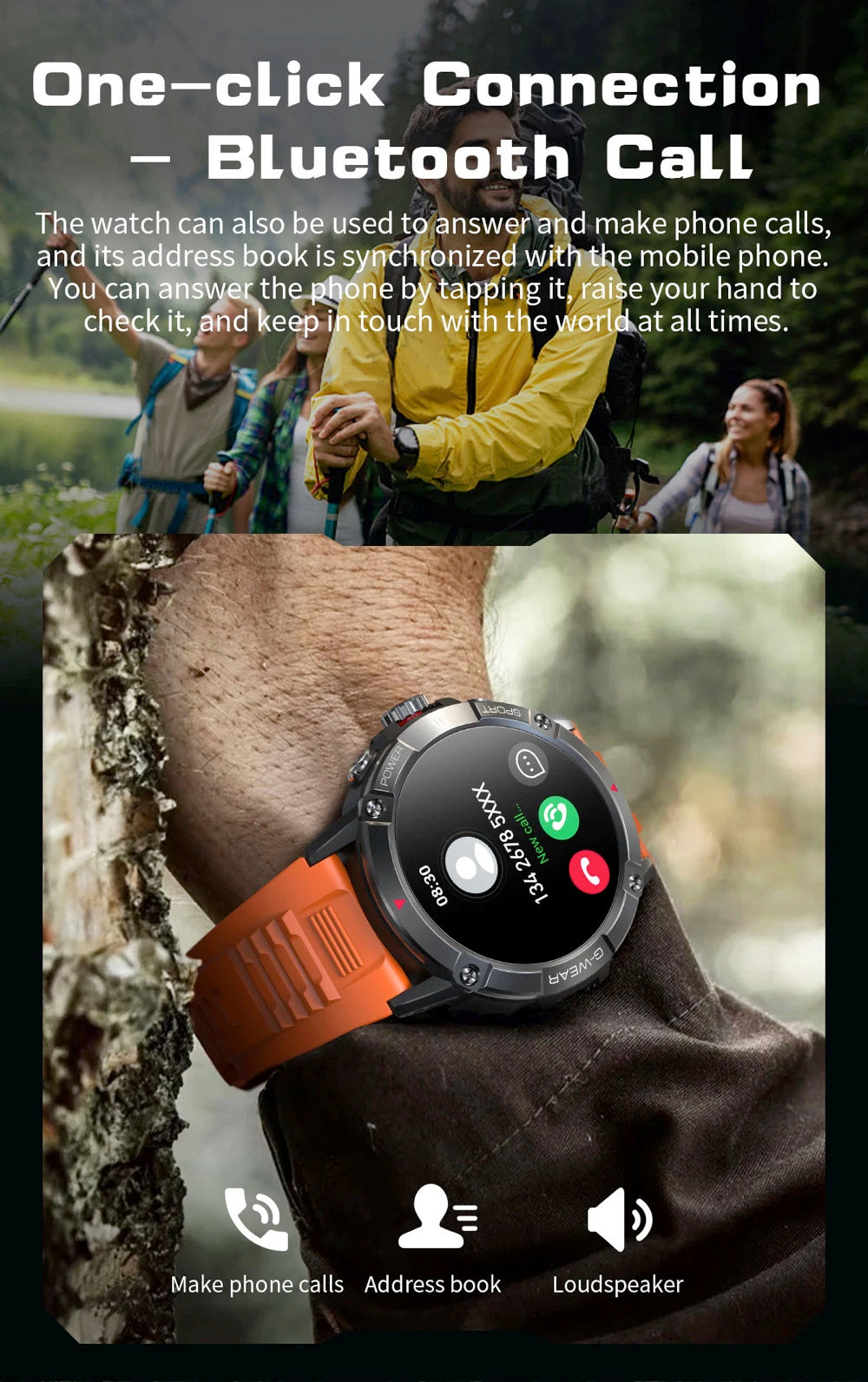 New Men Outdoor Sports Compass Smart Watch Blue Tooth Call Bracelet Health Monitoring 400mAh Battery Waterproof 2024 Smartwatch