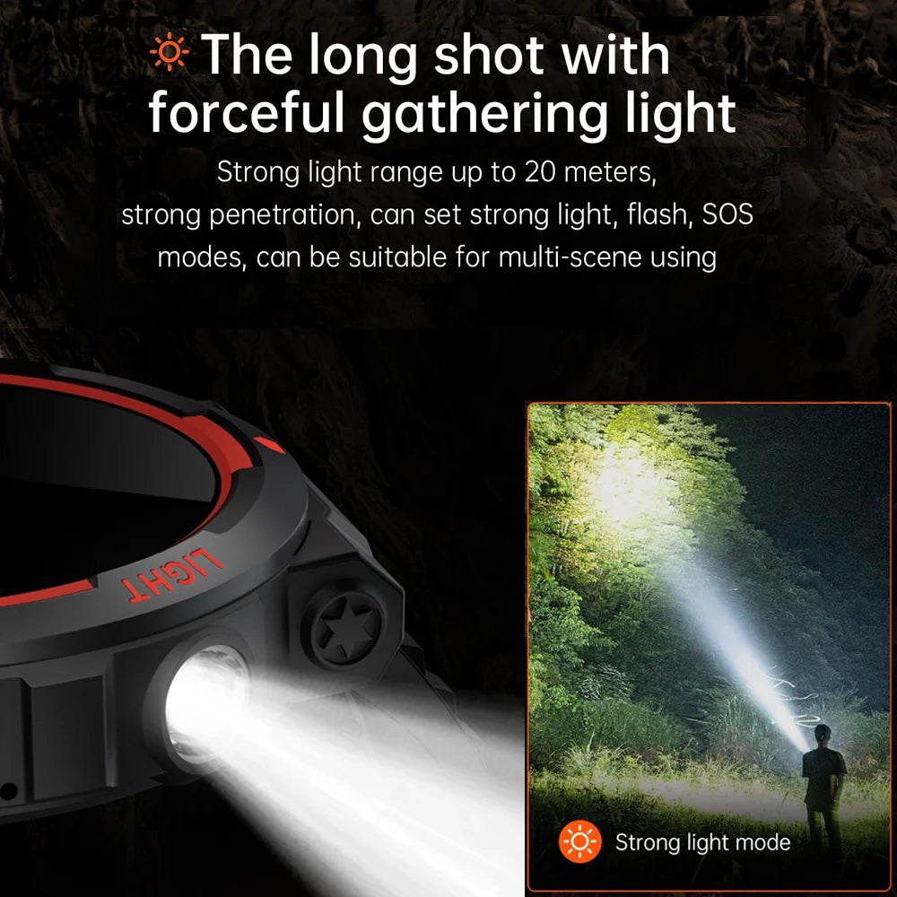 2024 New Rugged Military With LED Flashlight Smart Watch Men Heart Rate Bluetooth Call Waterproof Outdoor SmartWatch For HUAWEI