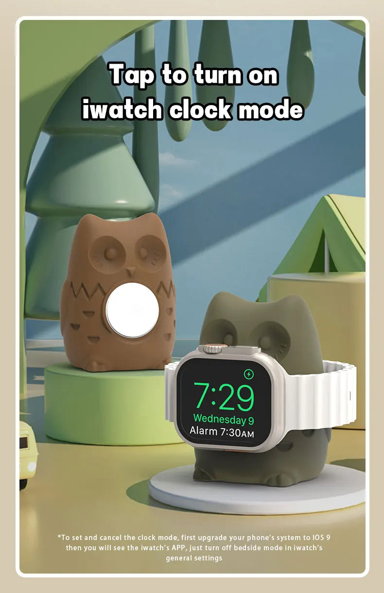 Cartoon Owl Ornament Charger Stand for Apple Watch All Series 9 8 7 Ultra SE Samsung Galaxy 5 6 Soft Silicone Station Decoration