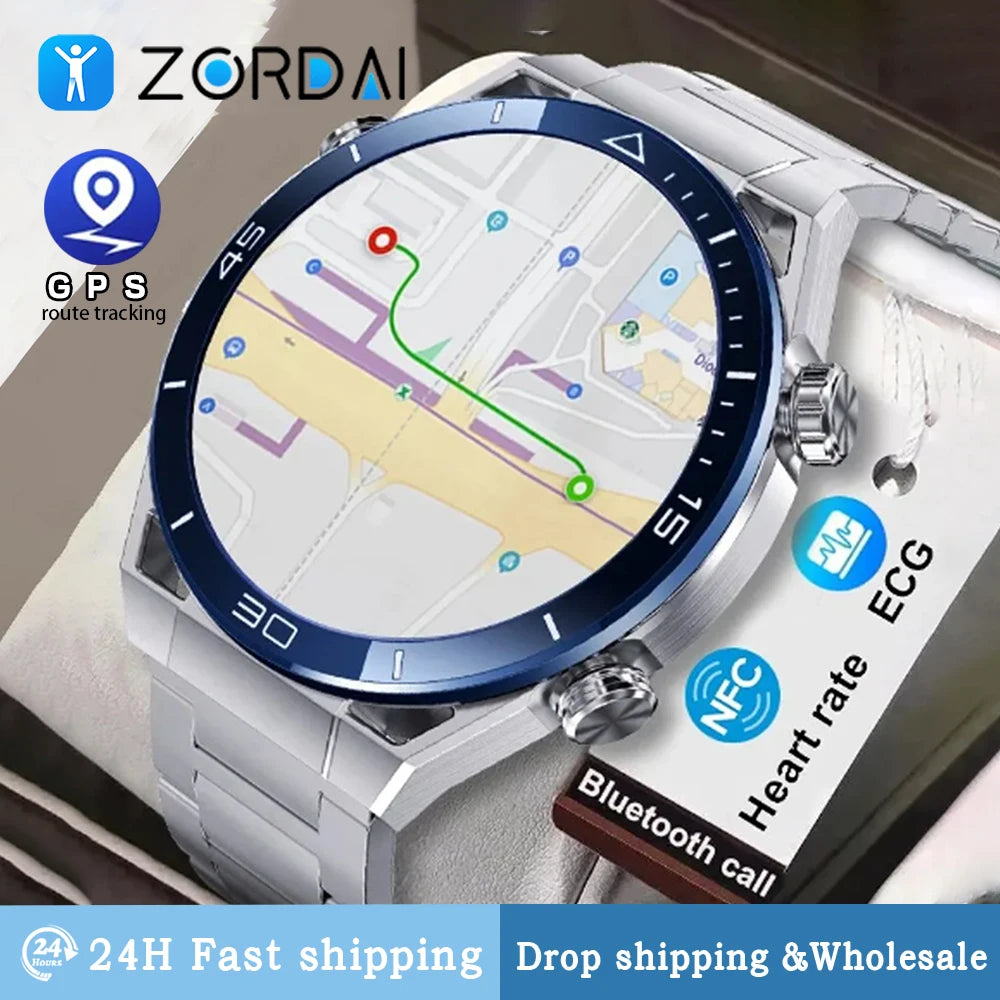 Zordai Smart Watch 2024 NFC ECG Bluetooth Call GPS Tracker Motion Bracelet Fitness For Huawei Watches Ultimate SmartWatch Men