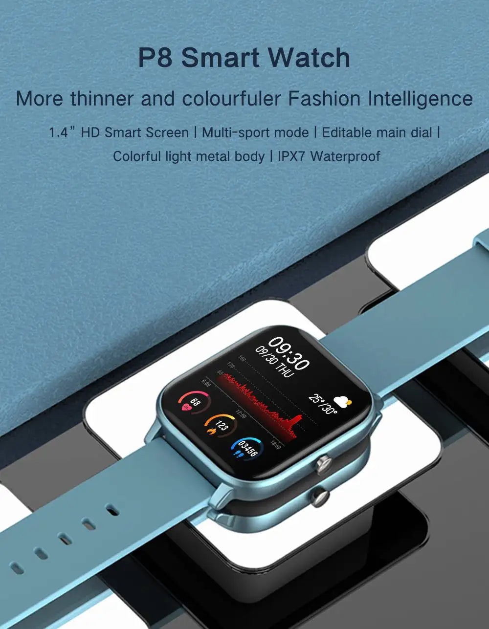 P8 Smart Watch 2024 Bluetooth Calls Smartwatch Full Touch Waterproof Fitness Tracker Blood Pressure Monitor SmartWatch Men Women