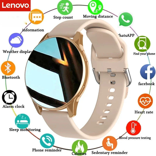 Lenovo 2024 New Smart Watch Round Smartwatch Bluetooth Calls Watches Men Women Fitness Bracelet Custom Watch Face +Gift Box