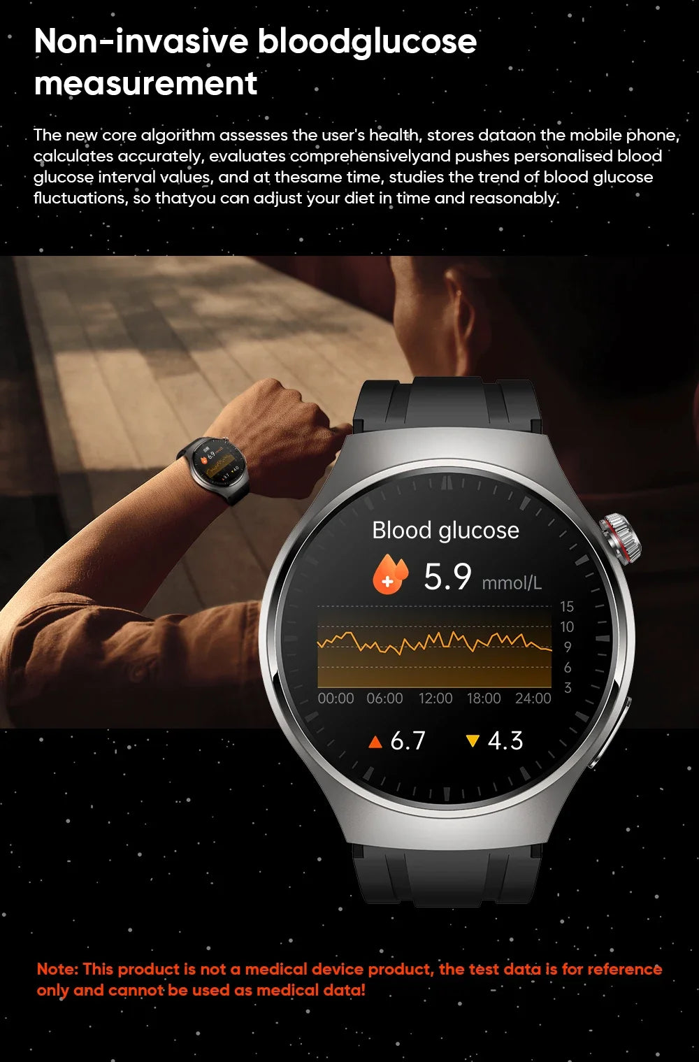 2024 New Medical Grade Men Smart Watch Heart Rate Blood Sugar Sleep Detection AMOLED HD Screen Sports Tracker BT Call smartwatch