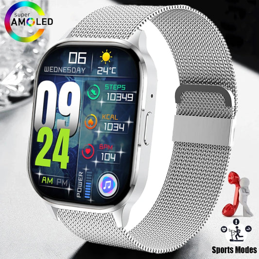 2024 New AMOLED Screen Smart Watches For men Always Show Time Watch 100+ Sports Fitness Bluetooth Call Smartwatch reloj hombre