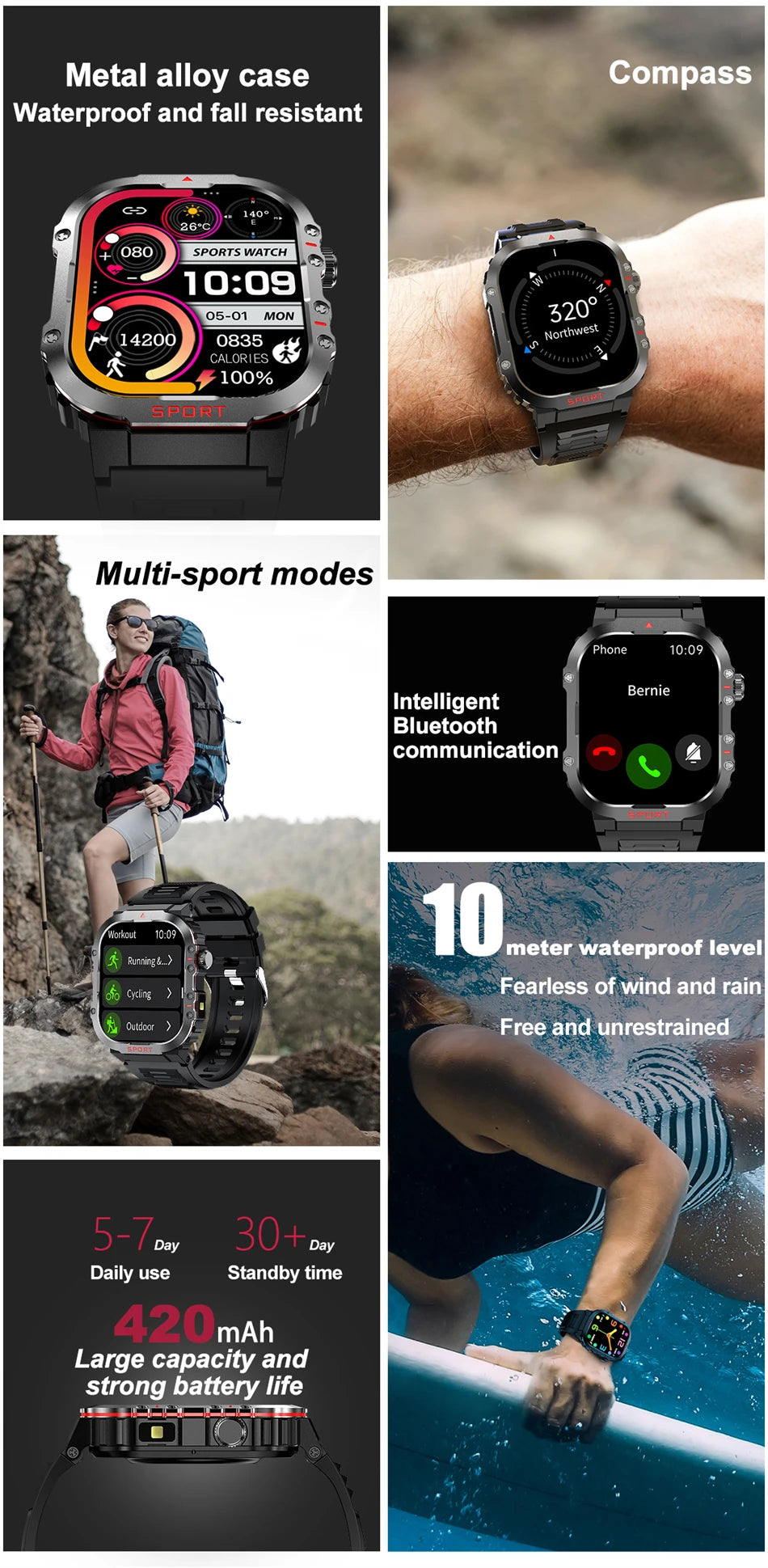 3ATM Original Men Smart Watch Bluetooth Call NFC Compass IP68 Swim Waterproof Sports Smartwatch for Women Xiaomi Android 2024