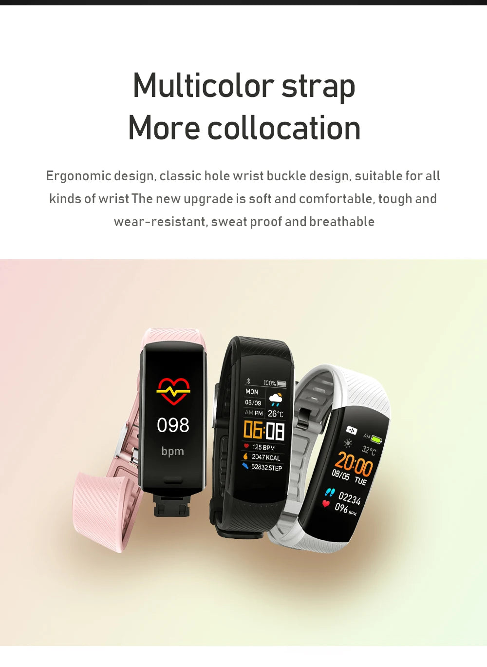 Original Fitness Smart Watch Heart Rate Monitor Weather Clock Band Sport Waterproof Smartwatch for Men Women iPhone Android 2023