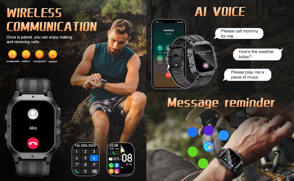 Relógio Inteligente, Bluetooth Chamada Smartwatch, Impermeável AO Ar Livre Relógio De Pulso Militar, 100 + Modos Esportivos,