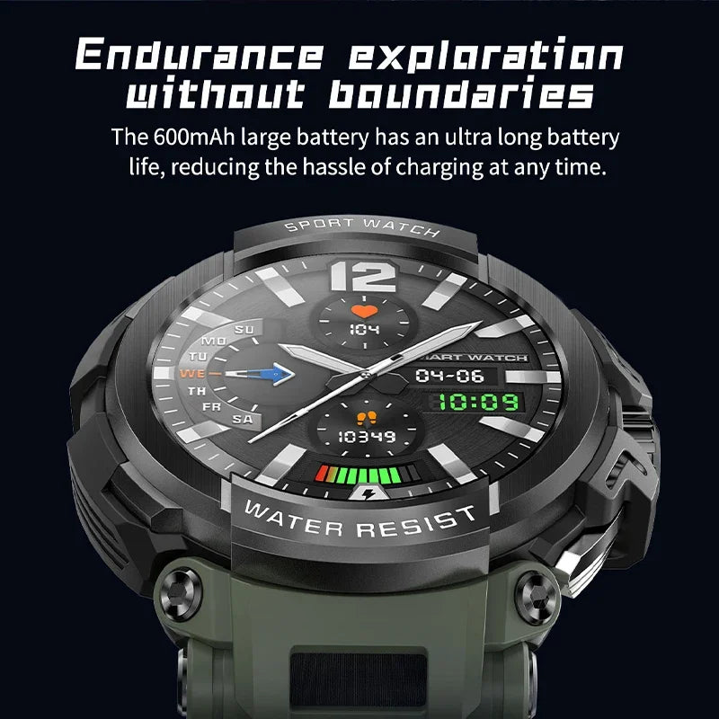 2024 New Durable Military Smartwatch Heart Rate Monitor 600mAh Battery Bluetooth Call Men Outdoor Smart Watch for Xiaomi Android