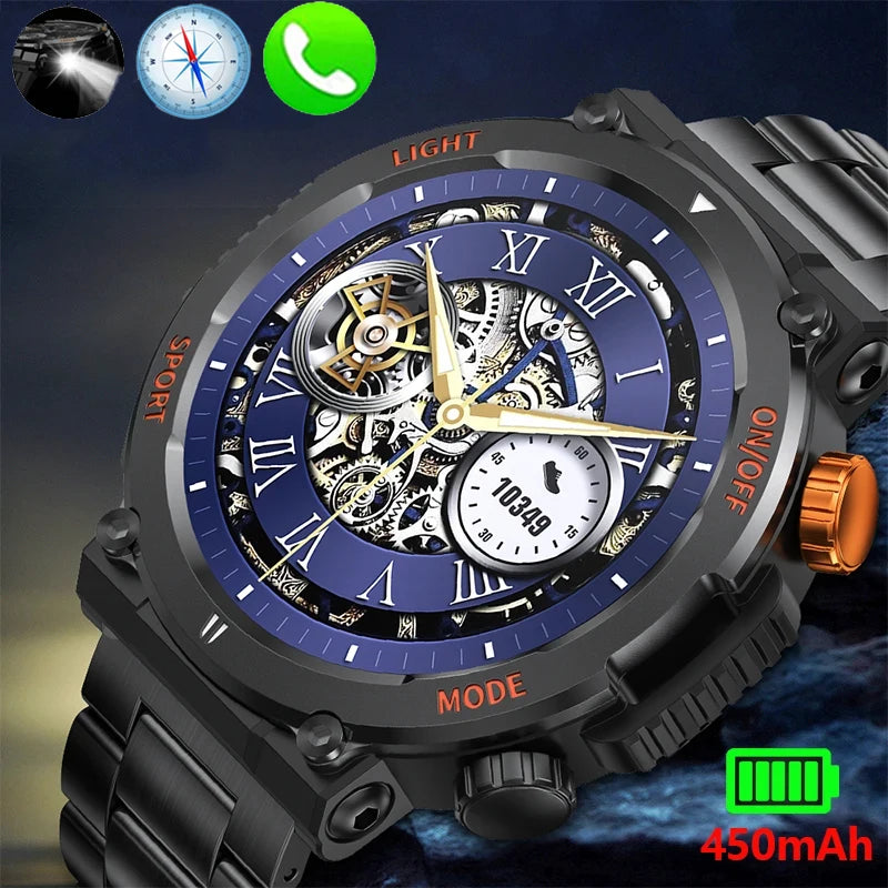 2024 New Smart watch For men 100+Sports Fitness Outdoor Survival Compass LED Light Watches Bluetooth Call Smartwatch reloj 시계