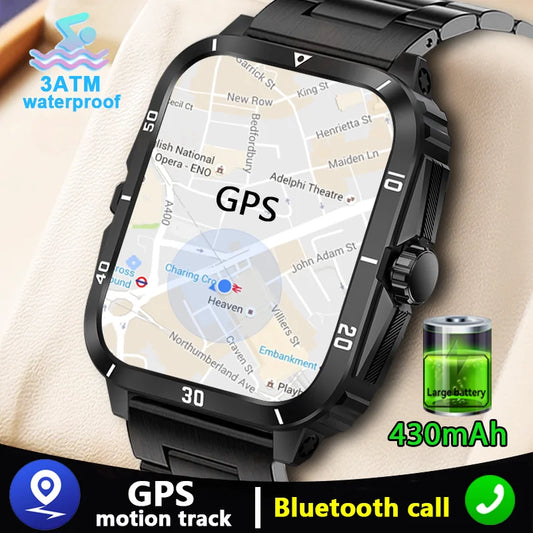 GPS 3ATM Waterproof Outdoor Military Smartwatch Men Bluetooth Call Smart Watch Women Waterproof Sports Fitness Watches 2024 New