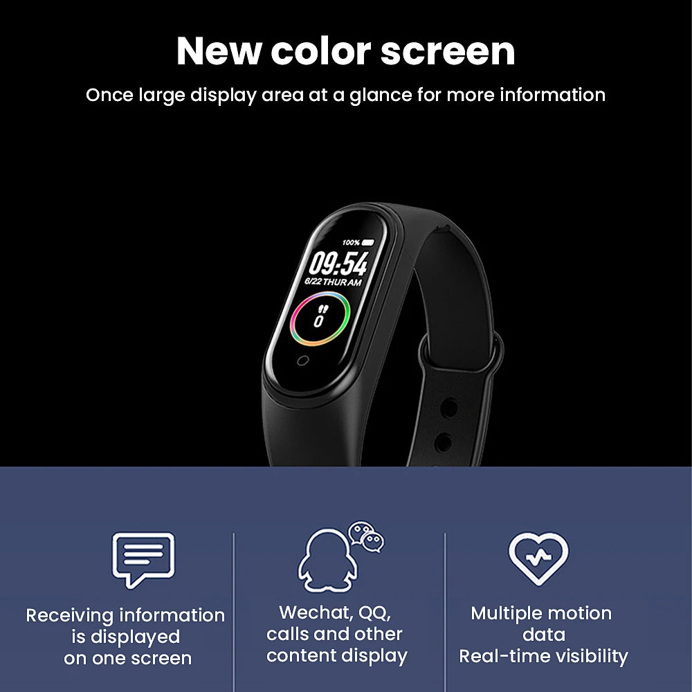 Smart Bracelet Wristband Waterproof Multi-Interface Heart Rate Blood Pressure Pedometer Sports Electric Clock Step for M4