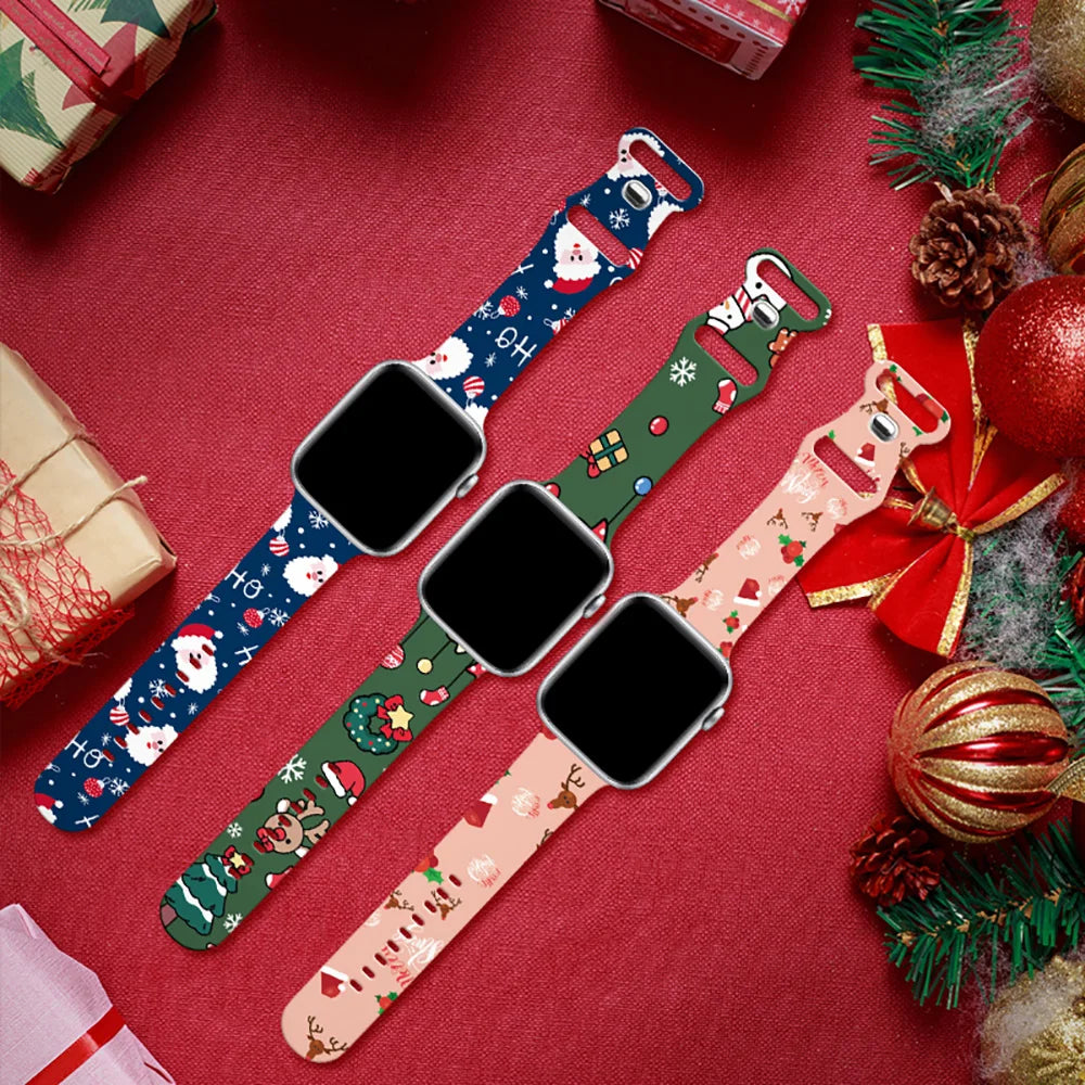 Christmas Bands for Apple Watch Band 38mm 40mm 41mm 42mm 44mm 45mm 49mm Silicone Sport Strap iWatch Ultra Series 9 8 7 SE 6 5 4