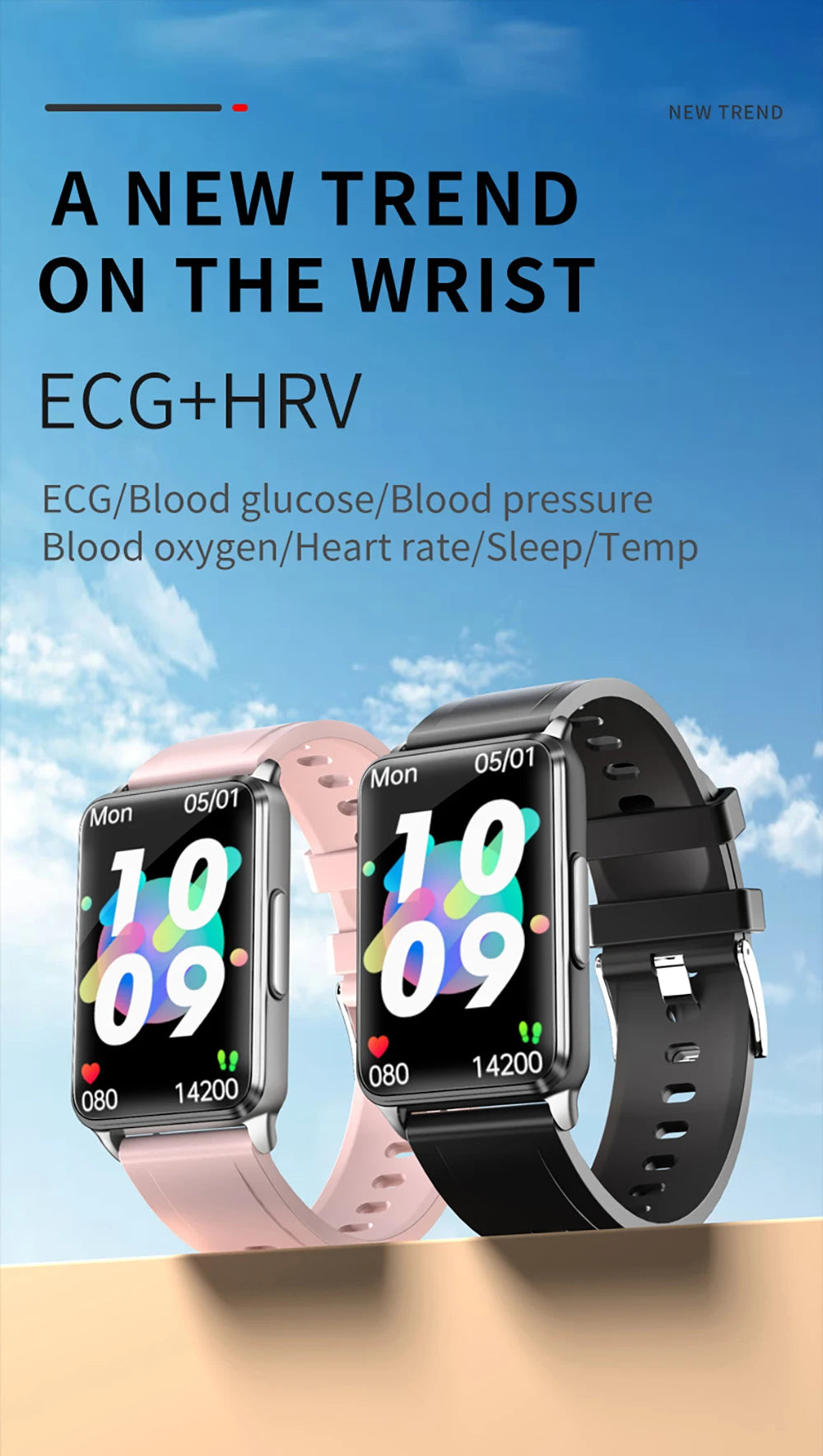 2024 Men 1.57" Health Monitor Smart Watch Blood Sugar Heart Rate Blood Pressure Temperature ECG HRV Waterproof Women Smartwatch