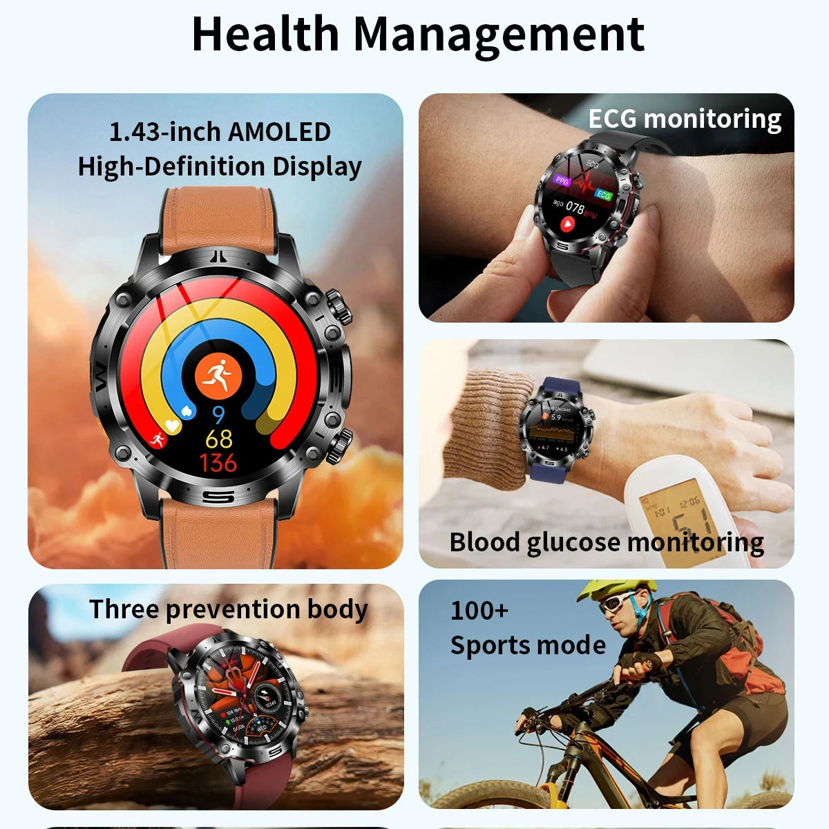 For HuaWei 2024 New Blood Glucose Lipids Monitor Health Smart Watch Men ECG+PPG Blood Pressure IP68 Waterproof Sport SmartWatch