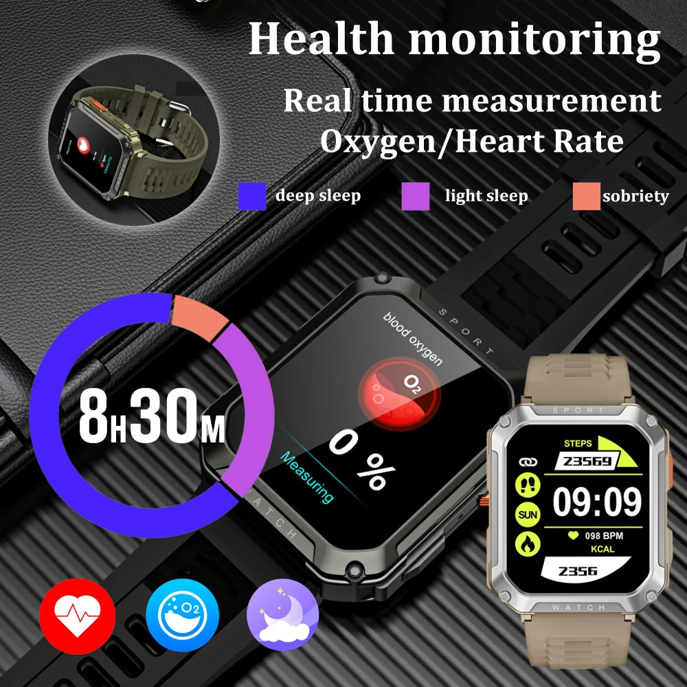 2024 Outdoor Military Smart Watch Men Bluetooth Call Smartwatch GPS Sport Waterproof Tracker Wrist Watch Music Player Men's Gift